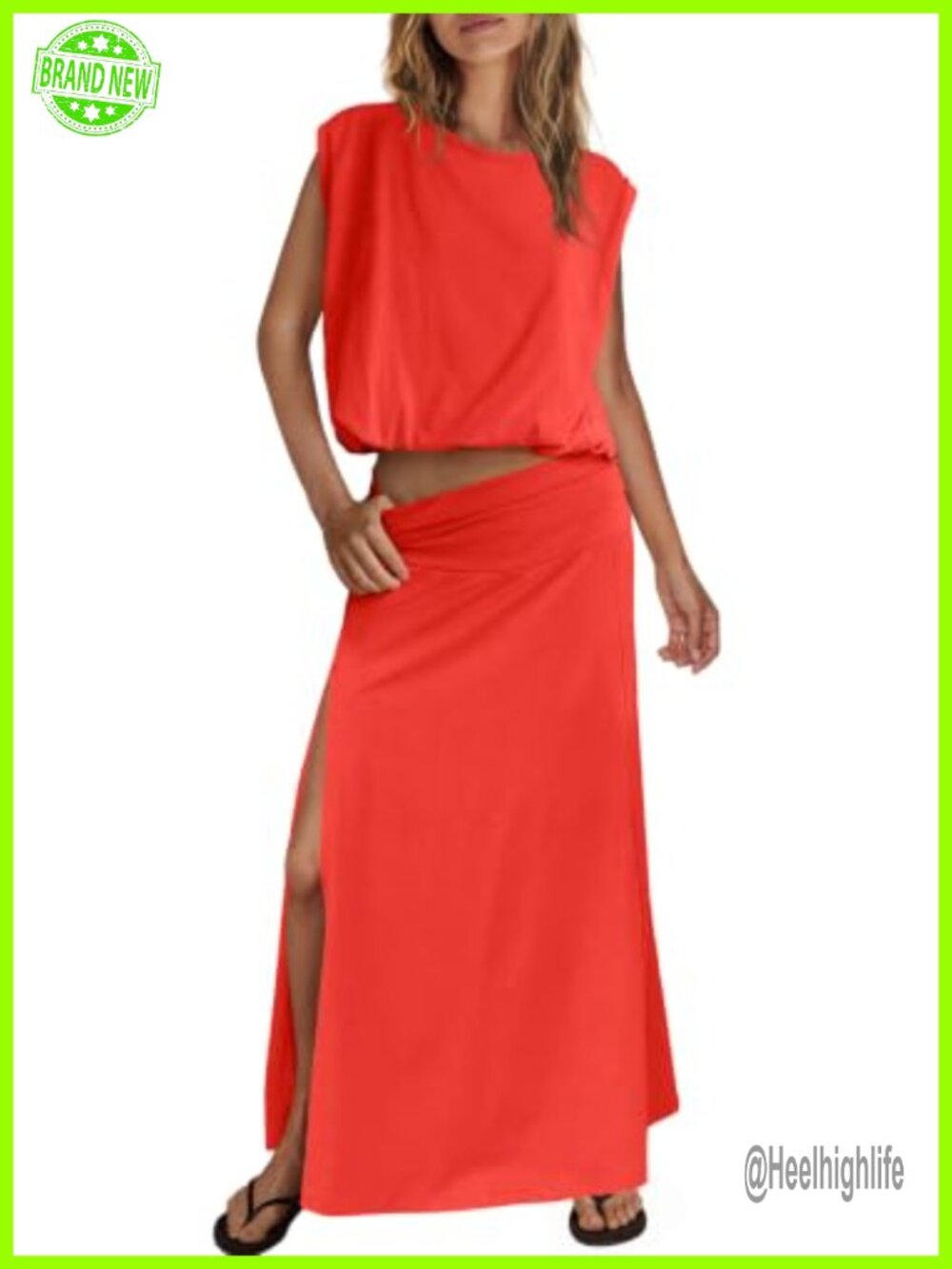 Women's 2 Piece Slit Maxi Skirt Set Sleeveless Tank Top Beach Vacation